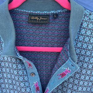 Bobby Jones Polo Shirt with Blue and Pink Pattern